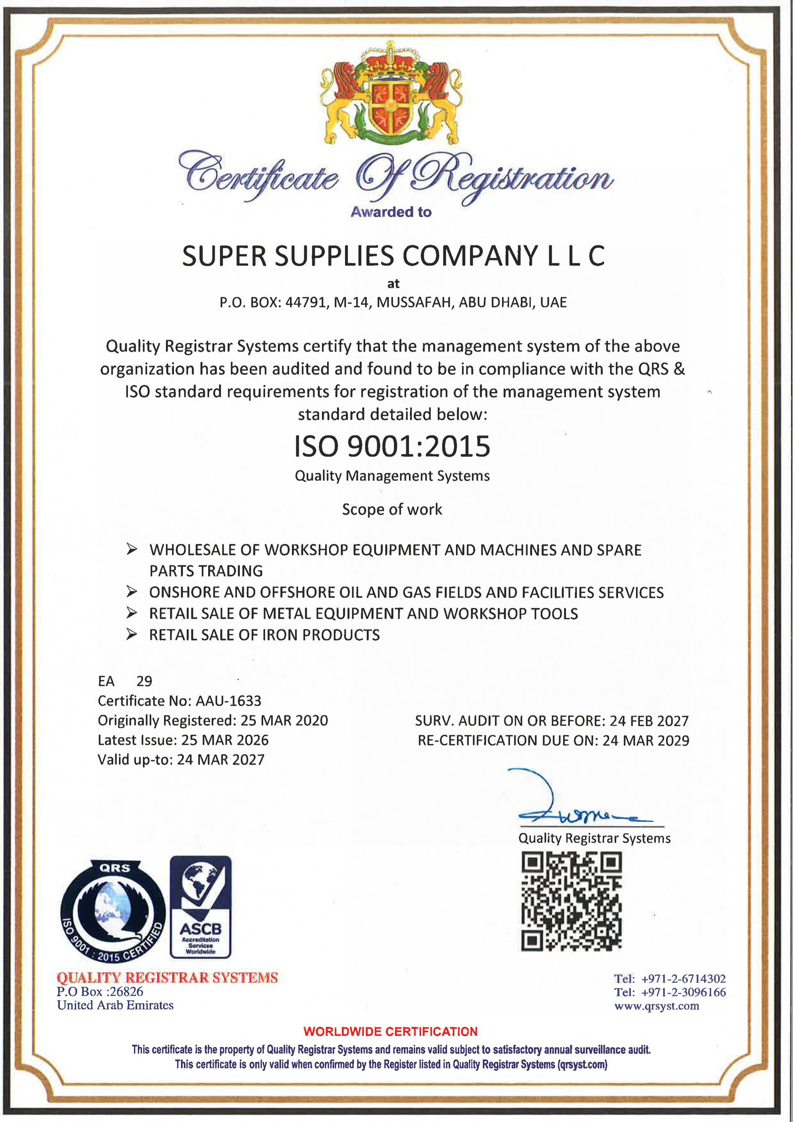 ISO 9001:2015 Certificate